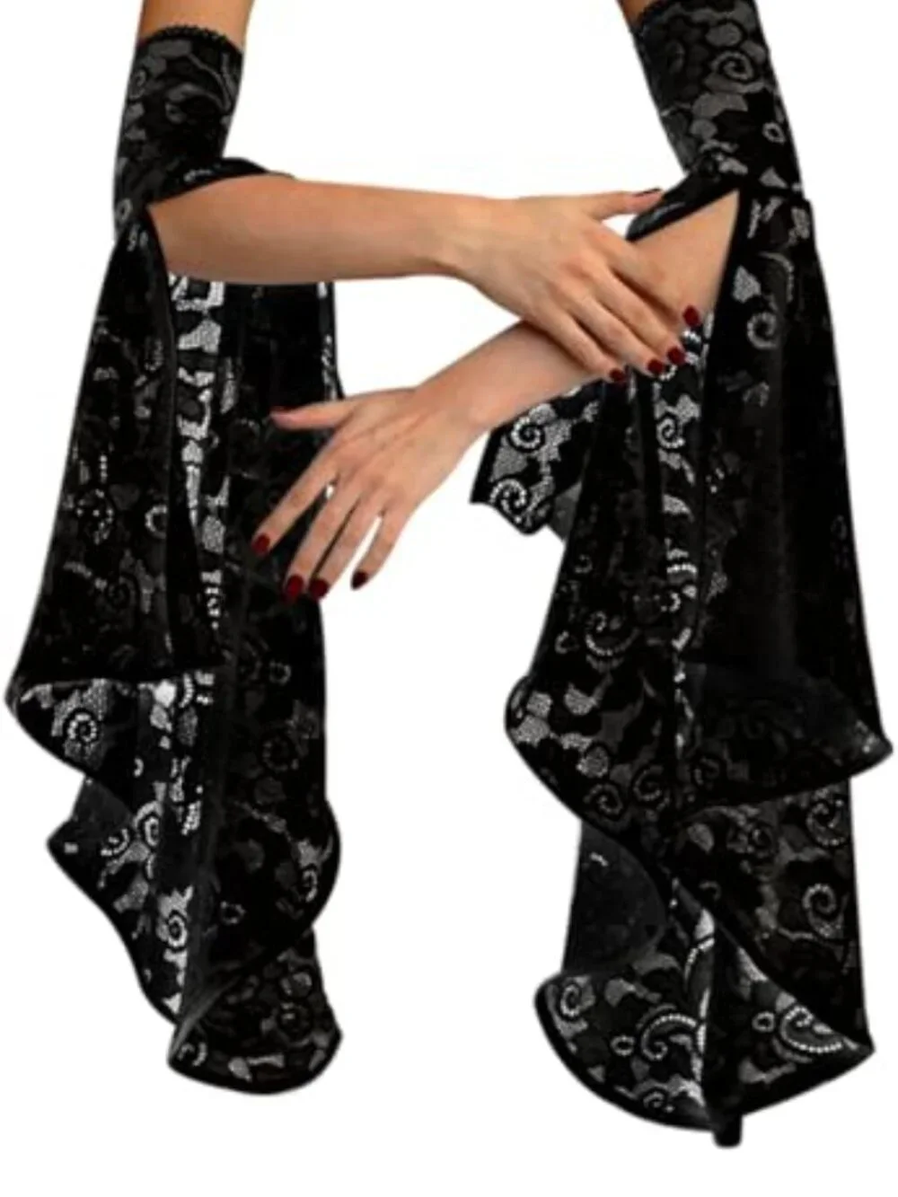 Gothic Black Lace Detachable Witch Gloves Victorian Arm Sleeves Halloween